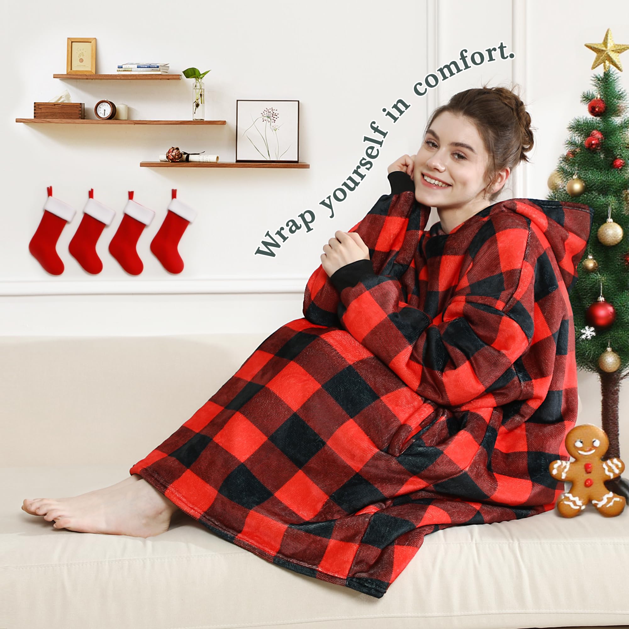 AmyHomie Wearable Blanket Hoodie for Adults & Teens,Oversized Sherpa Hooded Blanket,Warm Cozy Blanket Sweatshirt as Christmas Birthday Gifts for Women Men