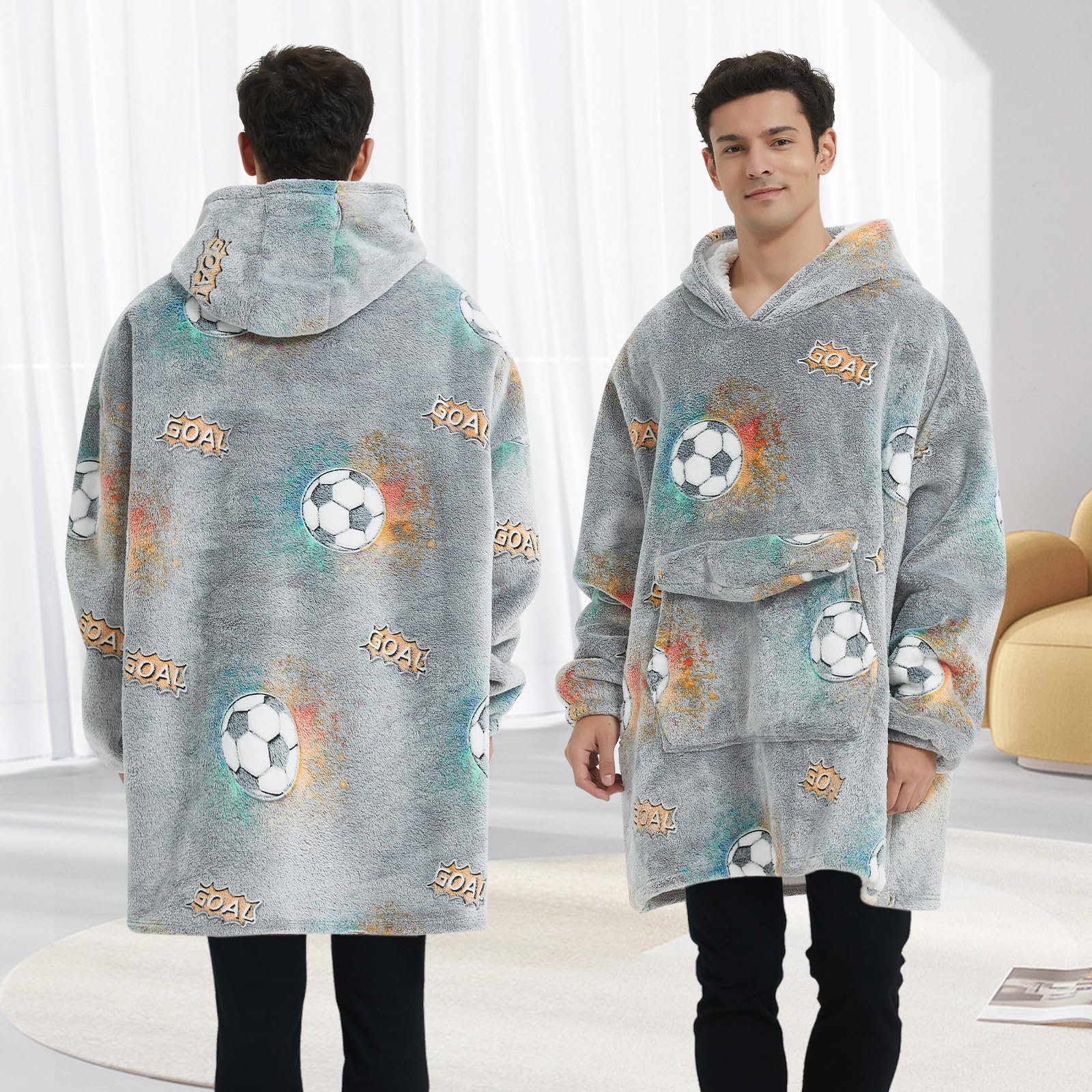 Fiosnow Grey Blanket Hoodies for Women and Men Adult Oversize Wearable Blanket Hoodies for Soft and Warm