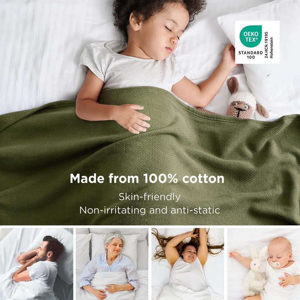 Bedsure GentleSoft 100% Cotton Blanket Queen Size for Bed - Cooling Breathable and Lightweight, Soft Cozy Textured Herringbone Woven Summer Blanket for Home Decor, Linen Beige, 90x90 inches