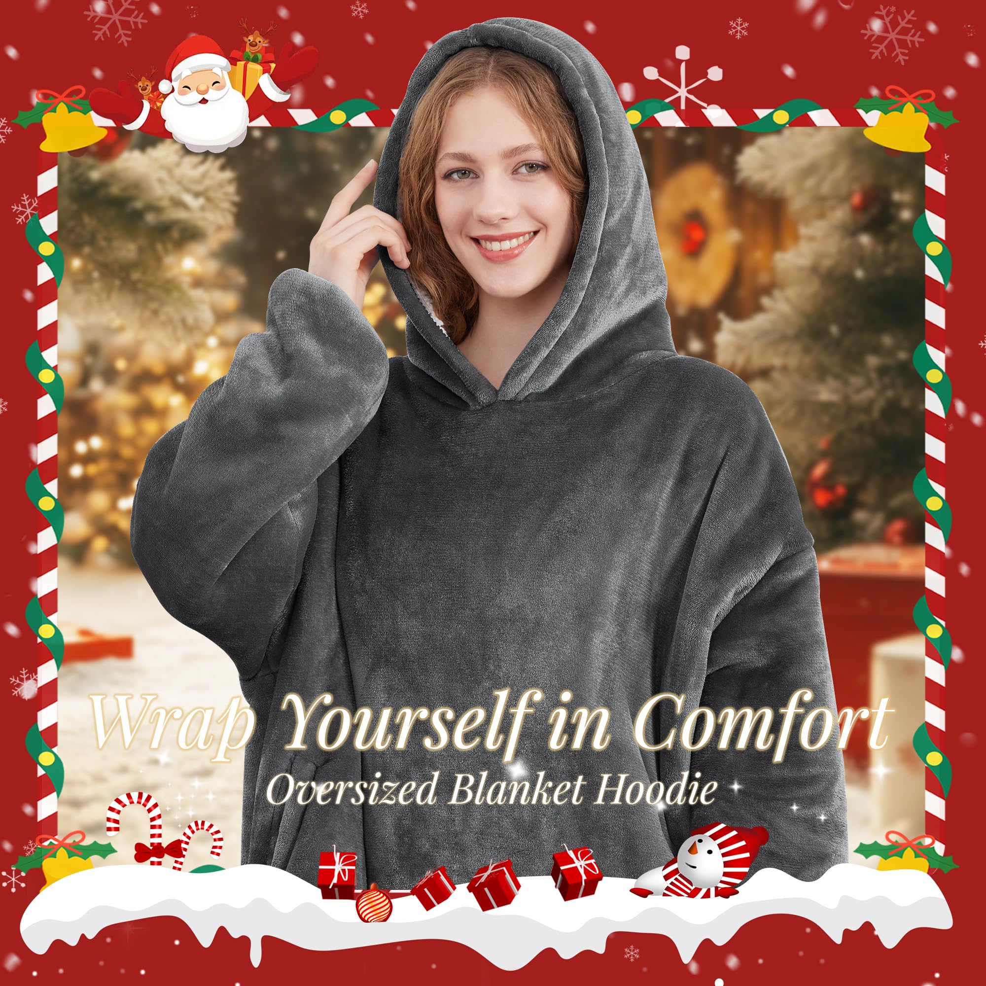 AmyHomie Wearable Blanket Hoodie for Adults & Teens,Oversized Sherpa Hooded Blanket,Warm Cozy Blanket Sweatshirt as Christmas Birthday Gifts for Women Men