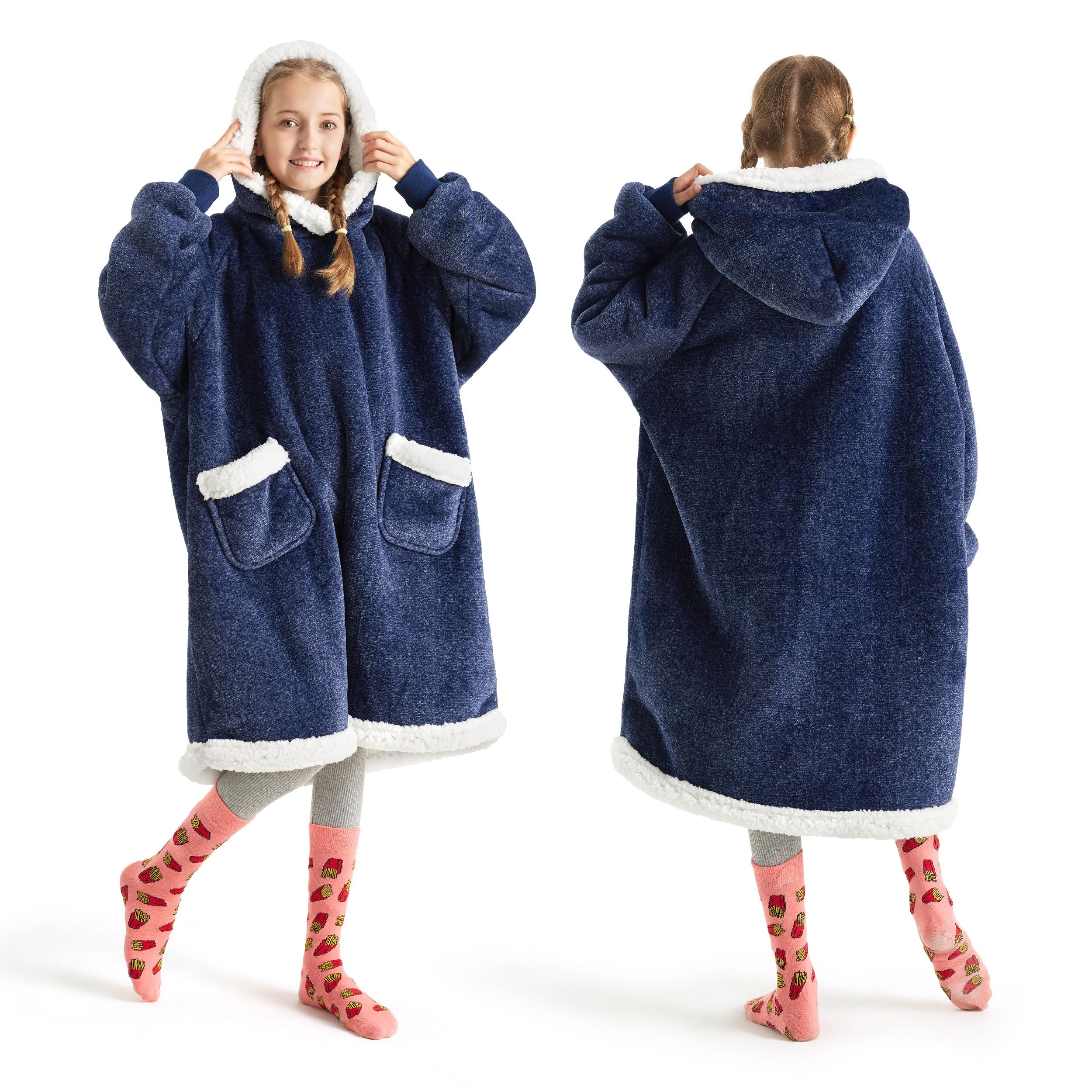 Bedsure Blanket Hoodie, Wearable Blanket Hoodie as Gifts for Mom, Birthday Gifts for Women Kids Teens Mother's Day Sherpa Sweatshirt, Grey, Standard