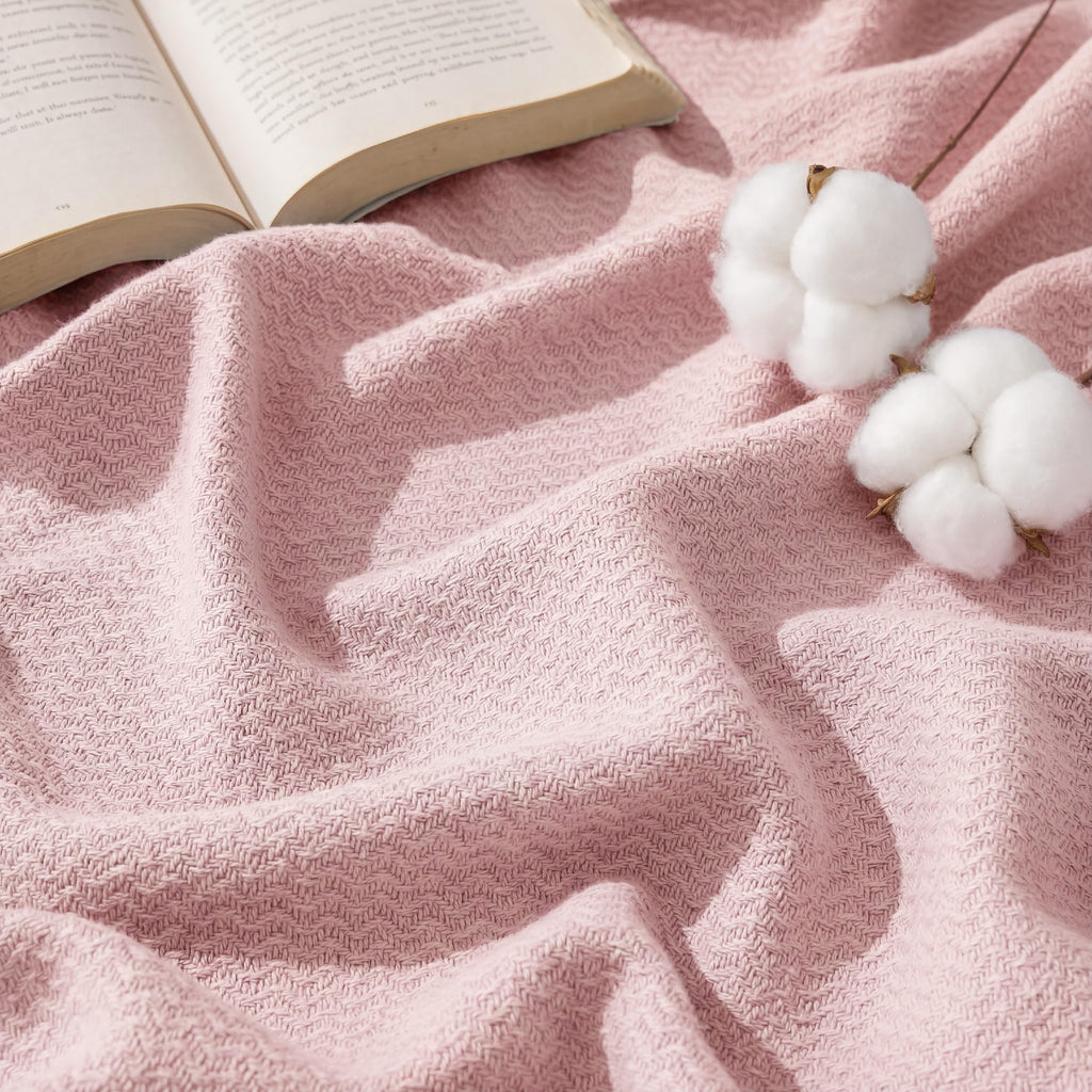 Bedsure GentleSoft 100% Cotton Blanket Queen Size for Bed - Cooling Breathable and Lightweight, Soft Cozy Textured Herringbone Woven Summer Blanket for Home Decor, Linen Beige, 90x90 inches
