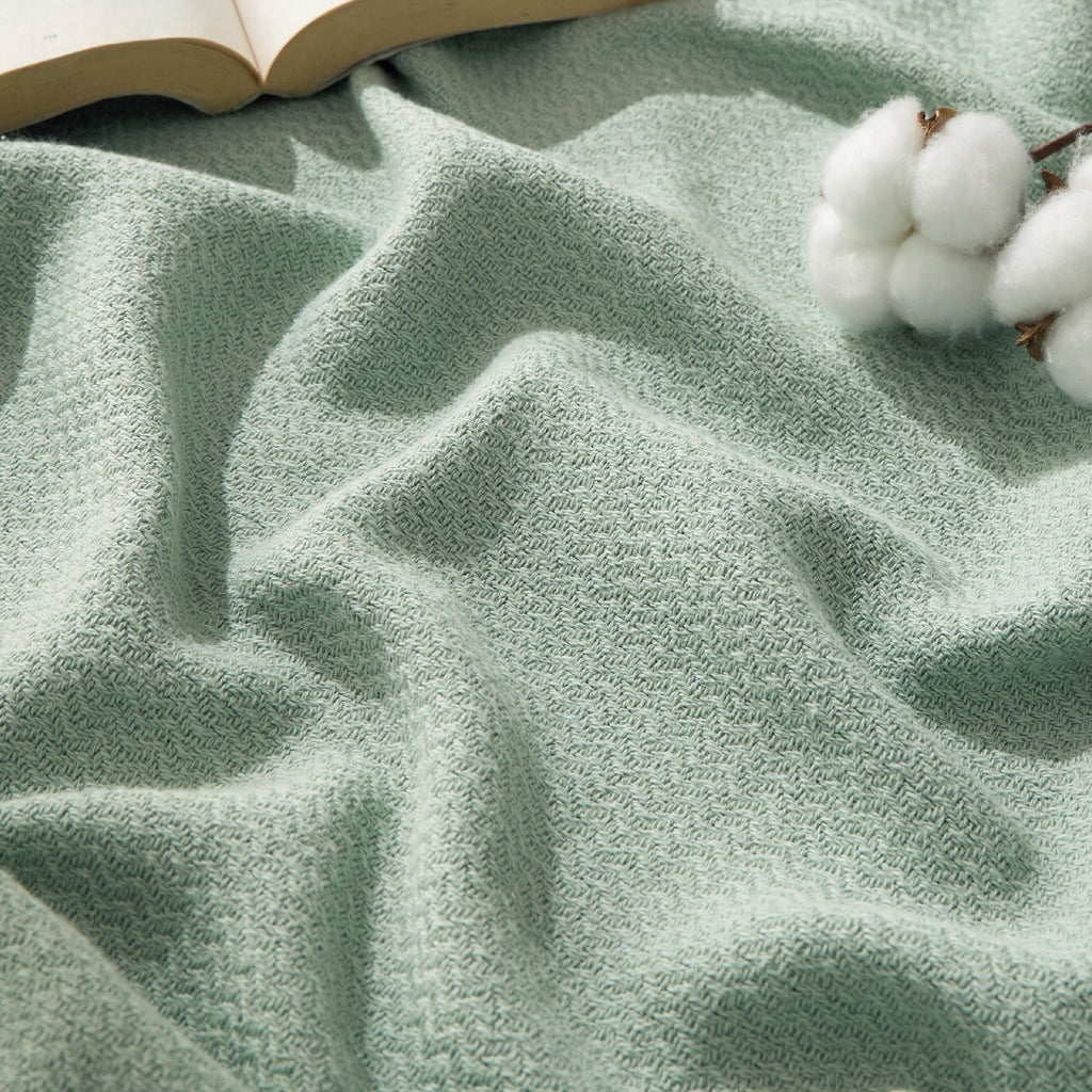Bedsure GentleSoft 100% Cotton Blanket Queen Size for Bed - Cooling Breathable and Lightweight, Soft Cozy Textured Herringbone Woven Summer Blanket for Home Decor, Linen Beige, 90x90 inches