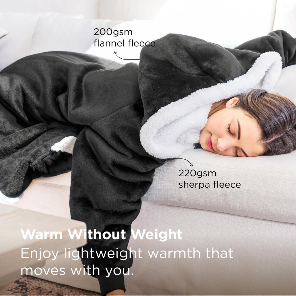Bedsure Blanket Hoodie, Wearable Blanket Hoodie as Gifts for Mom, Birthday Gifts for Women Kids Teens Mother's Day Sherpa Sweatshirt, Grey, Standard