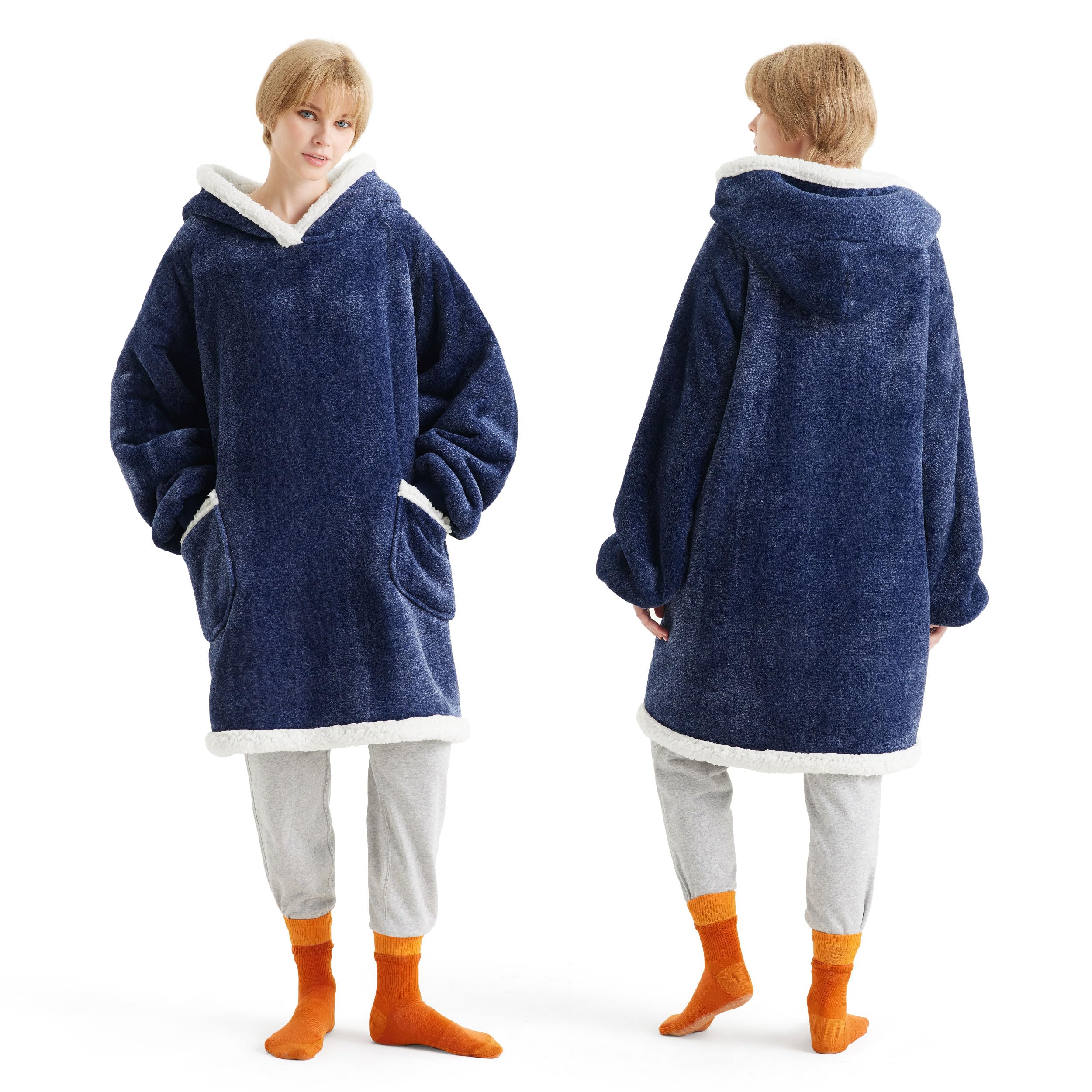 Bedsure Blanket Hoodie, Wearable Blanket Hoodie as Gifts for Mom, Birthday Gifts for Women Kids Teens Mother's Day Sherpa Sweatshirt, Grey, Standard
