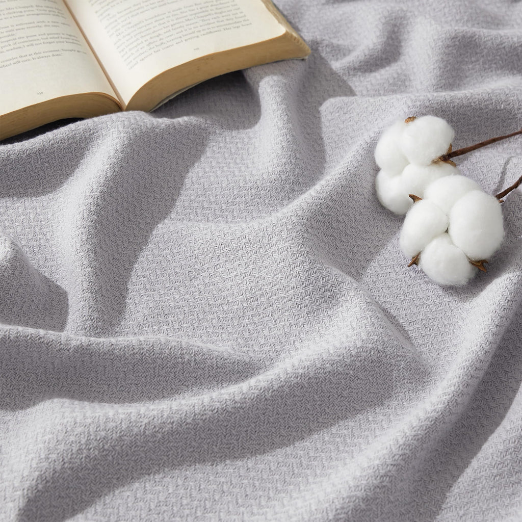 Bedsure GentleSoft 100% Cotton Blanket Queen Size for Bed - Cooling Breathable and Lightweight, Soft Cozy Textured Herringbone Woven Summer Blanket for Home Decor, Linen Beige, 90x90 inches