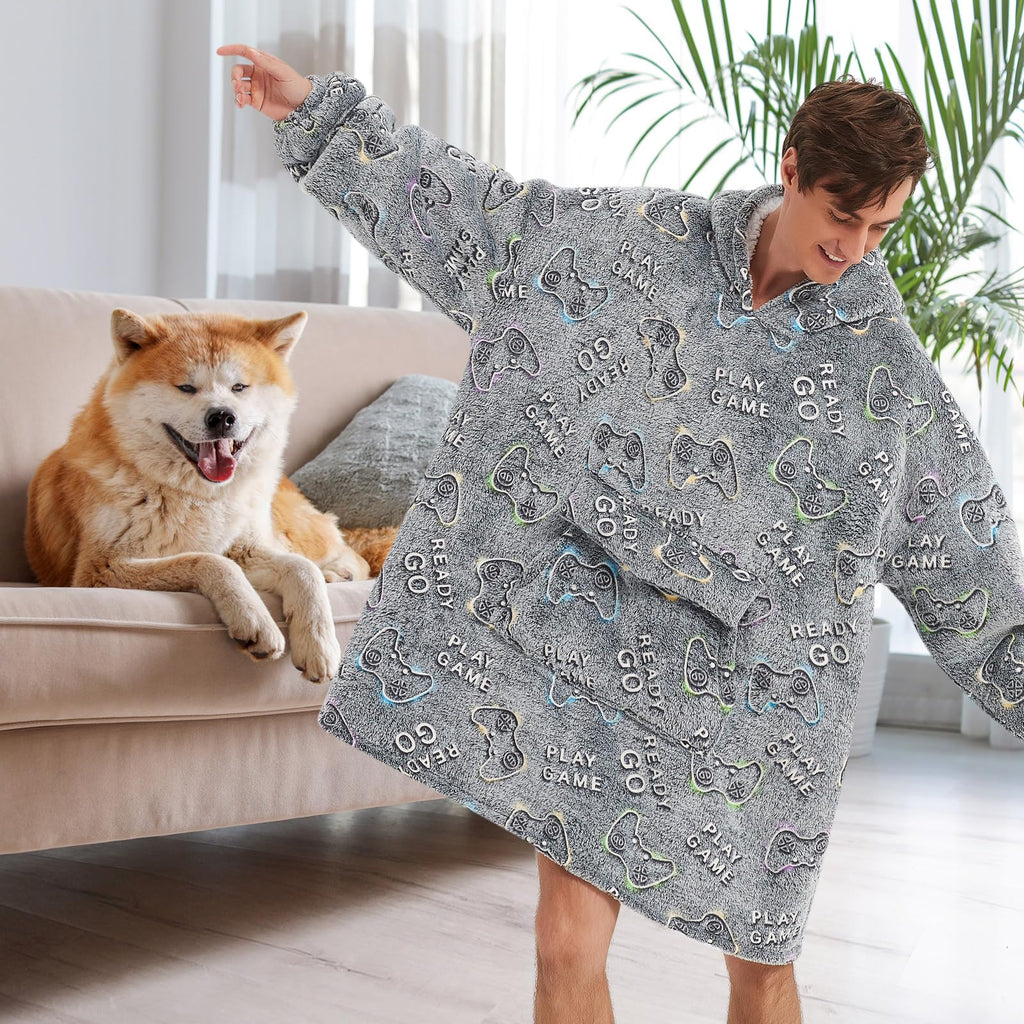 Fiosnow Grey Blanket Hoodies for Women and Men Adult Oversize Wearable Blanket Hoodies for Soft and Warm