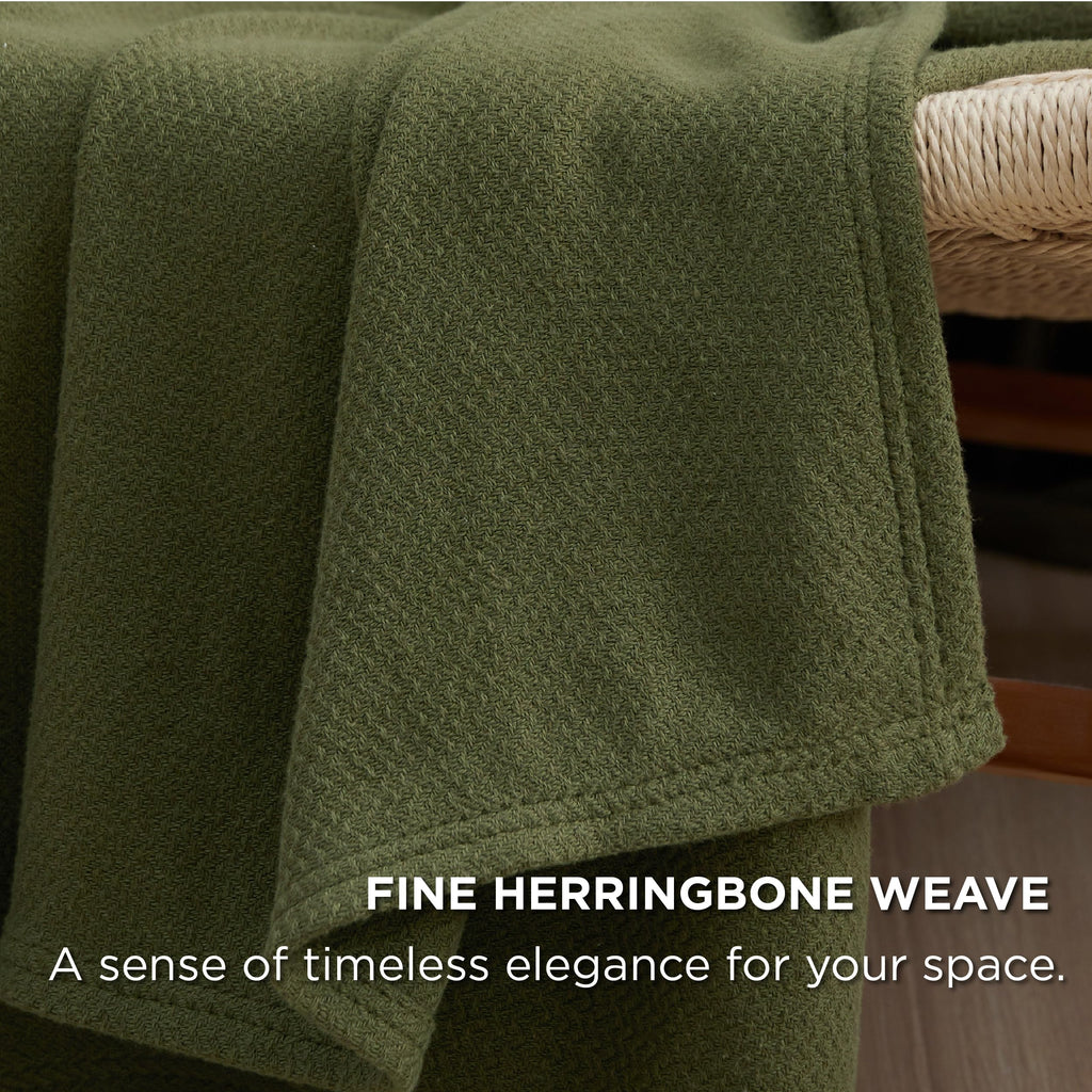 Bedsure GentleSoft 100% Cotton Blanket Queen Size for Bed - Cooling Breathable and Lightweight, Soft Cozy Textured Herringbone Woven Summer Blanket for Home Decor, Linen Beige, 90x90 inches