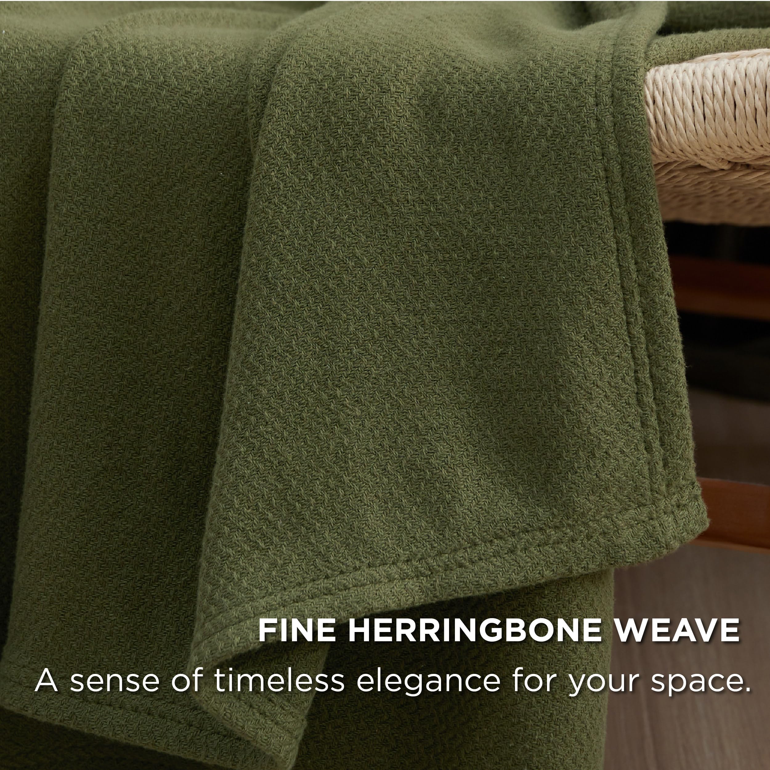 Bedsure GentleSoft 100% Cotton Blanket Queen Size for Bed - Cooling Breathable and Lightweight, Soft Cozy Textured Herringbone Woven Summer Blanket for Home Decor, Linen Beige, 90x90 inches