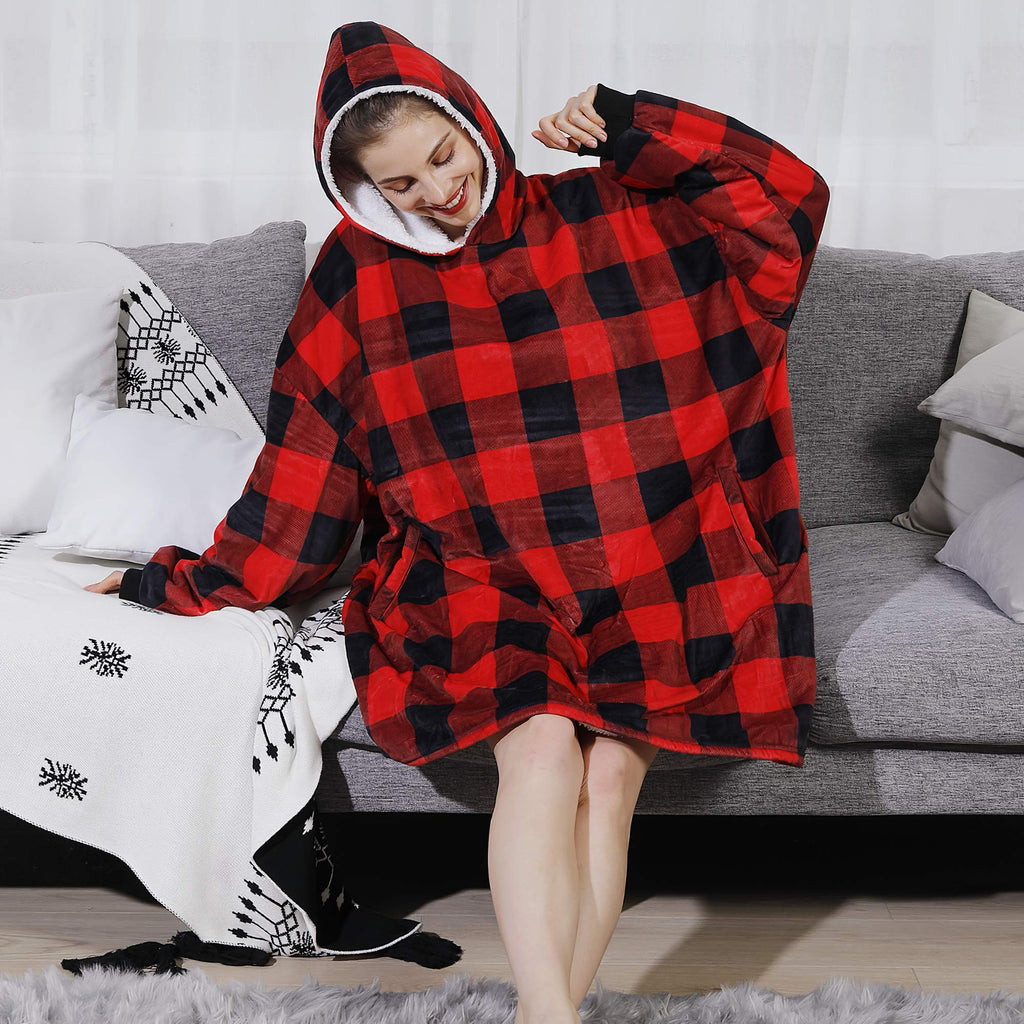AmyHomie Wearable Blanket Hoodie for Adults & Teens,Oversized Sherpa Hooded Blanket,Warm Cozy Blanket Sweatshirt as Christmas Birthday Gifts for Women Men
