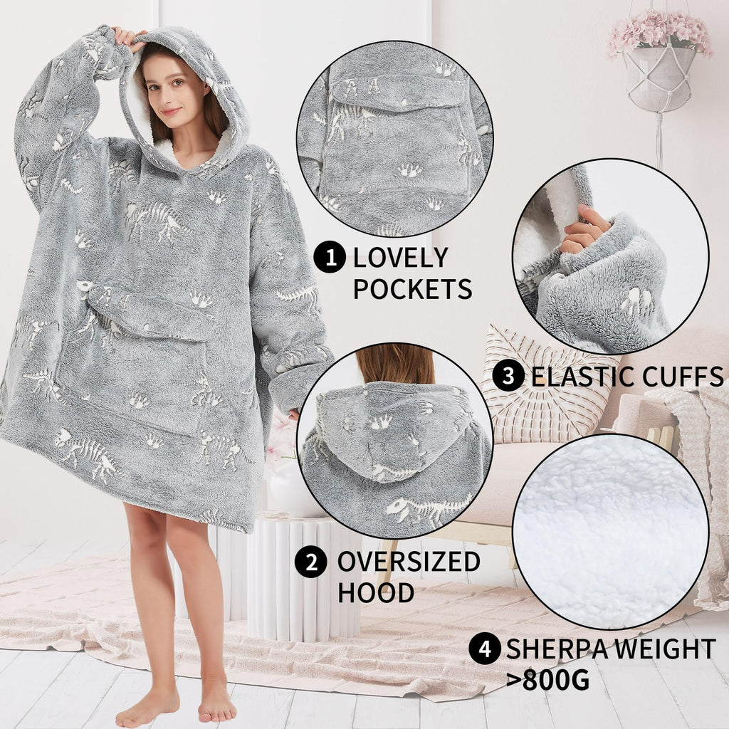 Fiosnow Grey Blanket Hoodies for Women and Men Adult Oversize Wearable Blanket Hoodies for Soft and Warm