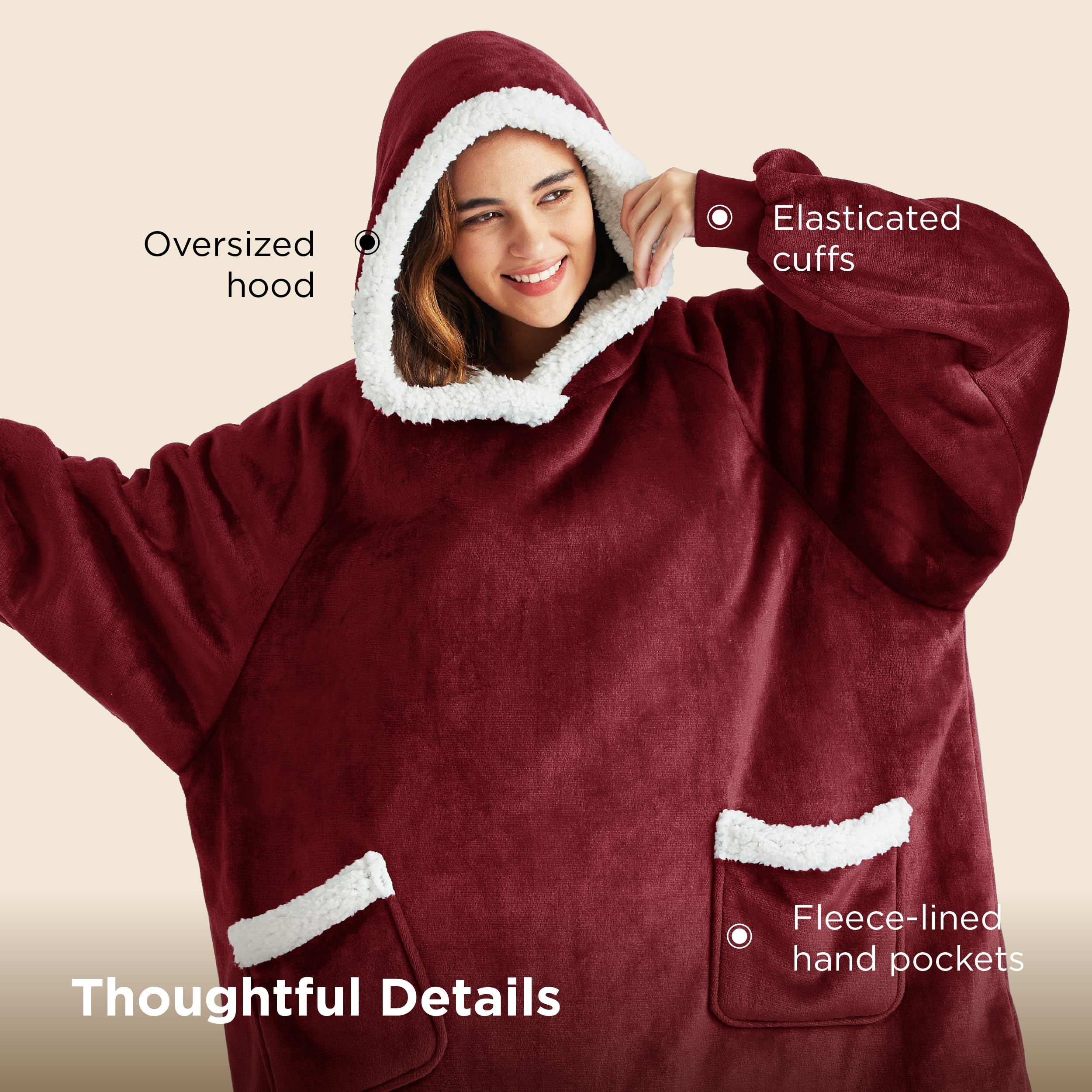 Bedsure Blanket Hoodie, Wearable Blanket Hoodie as Gifts for Mom, Birthday Gifts for Women Kids Teens Mother's Day Sherpa Sweatshirt, Grey, Standard