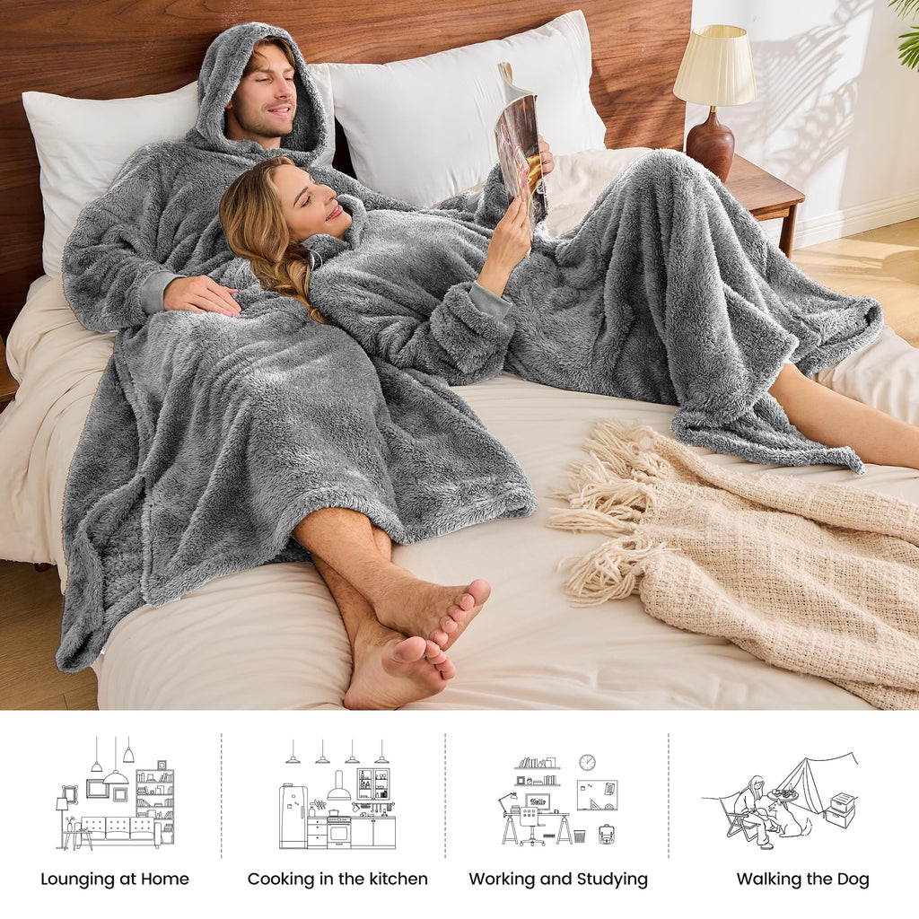 PJGGZ Wearable Blanket Hoodie for Women Men, Fleece Warm Comfy Hooded Sweatshirt with Pockets & Sleeves Cozy Gift for Adult