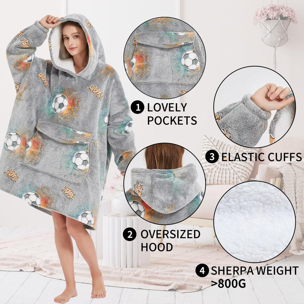 Fiosnow Grey Blanket Hoodies for Women and Men Adult Oversize Wearable Blanket Hoodies for Soft and Warm
