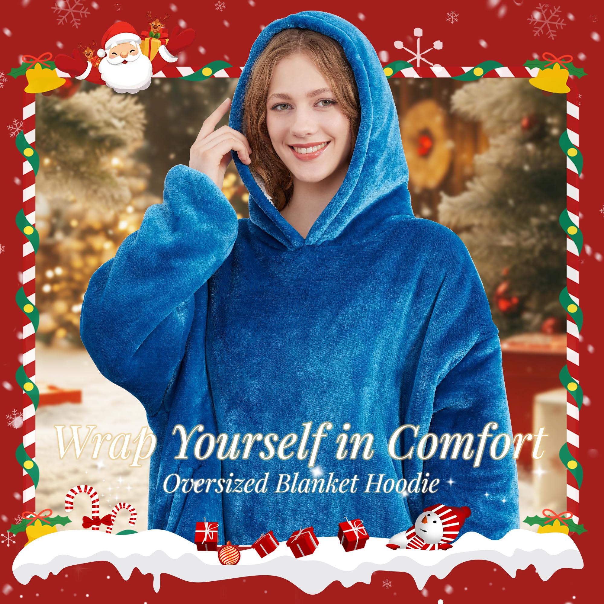 AmyHomie Wearable Blanket Hoodie for Adults & Teens,Oversized Sherpa Hooded Blanket,Warm Cozy Blanket Sweatshirt as Christmas Birthday Gifts for Women Men