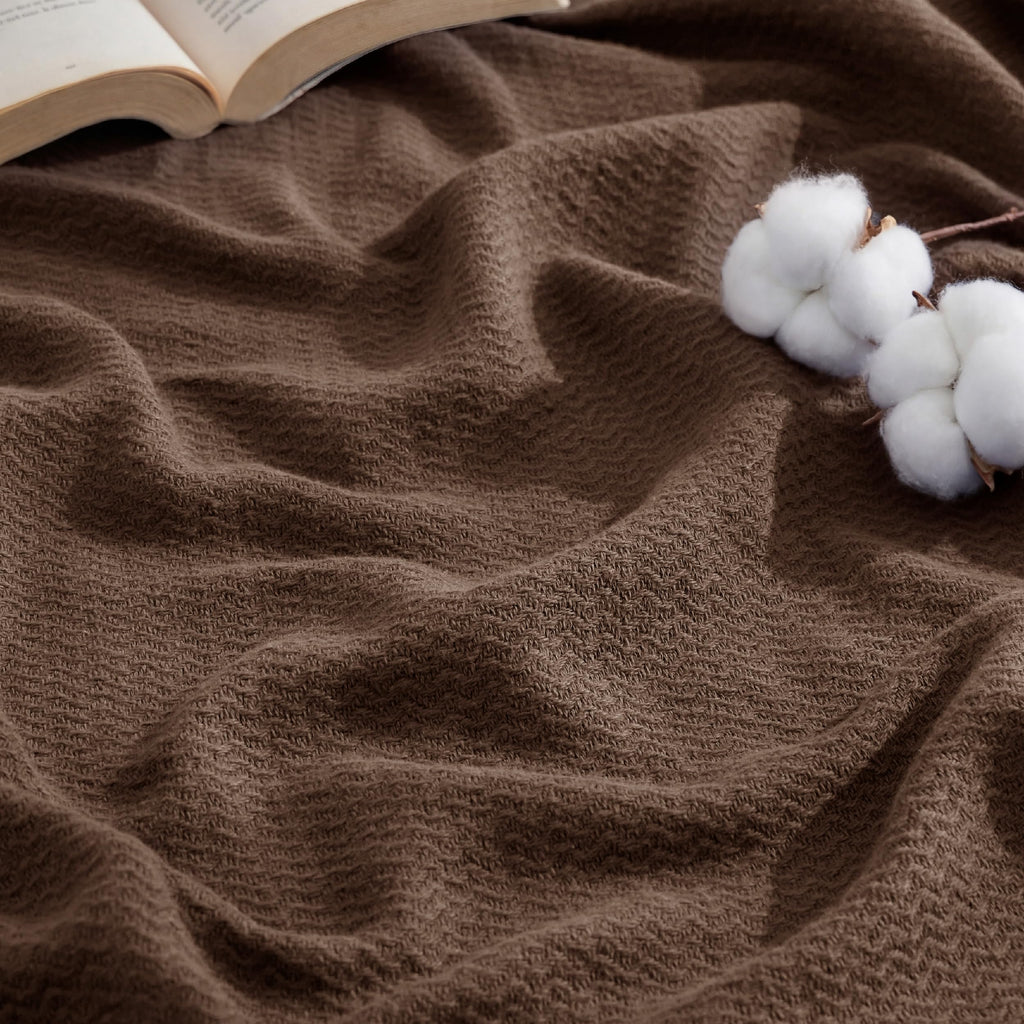 Bedsure GentleSoft 100% Cotton Blanket Queen Size for Bed - Cooling Breathable and Lightweight, Soft Cozy Textured Herringbone Woven Summer Blanket for Home Decor, Linen Beige, 90x90 inches